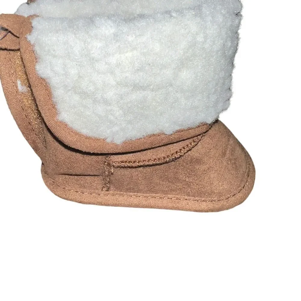 Stepping Stones Tan White Faux Fur Pre Walk Bootie Size 1 0-3 Month NEW